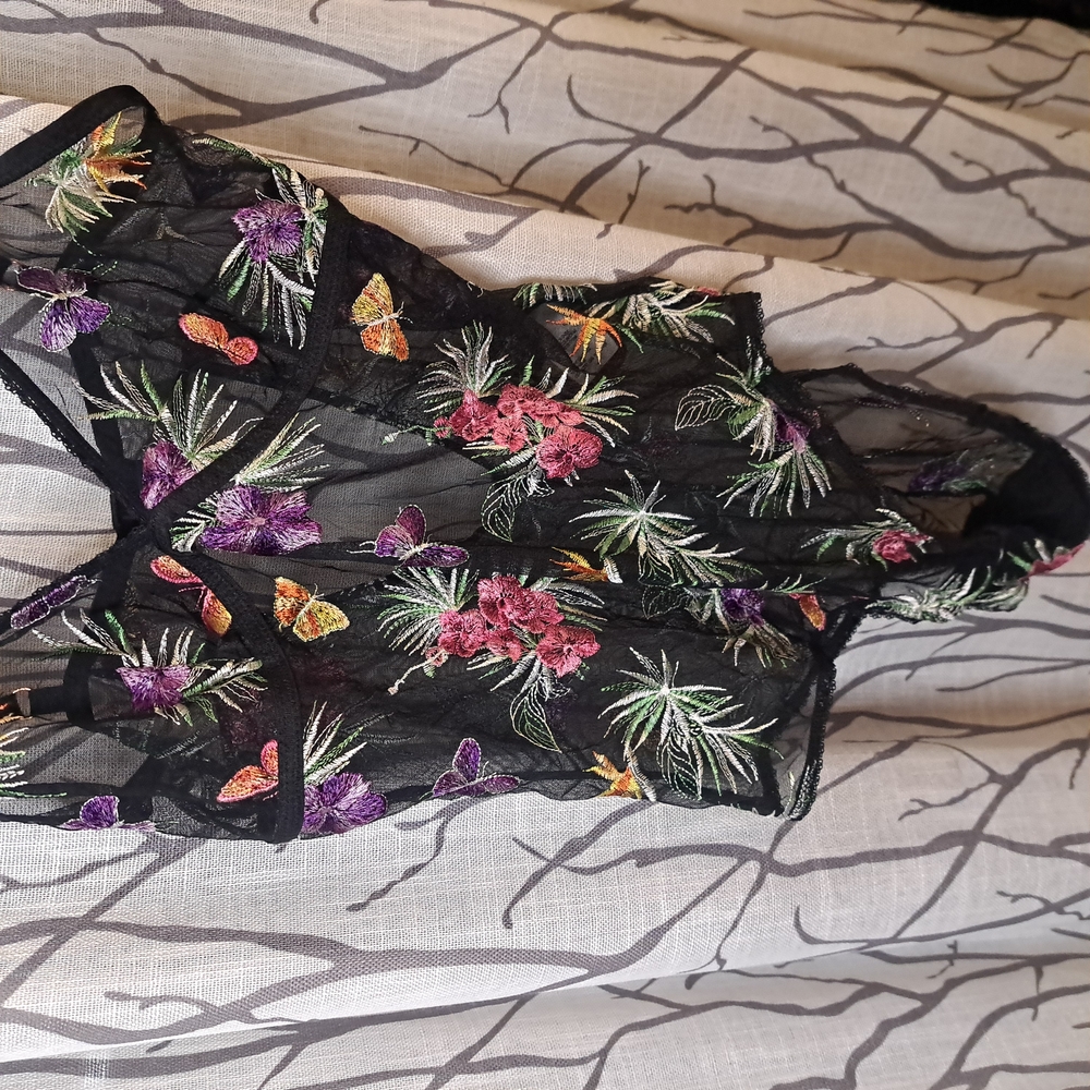 Floral Embroidered Sheer Bodysuit